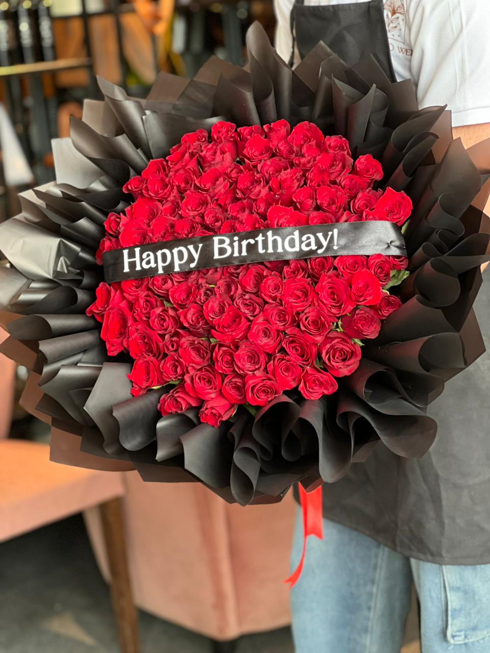 101 Red Roses Special Wrapping With Belt