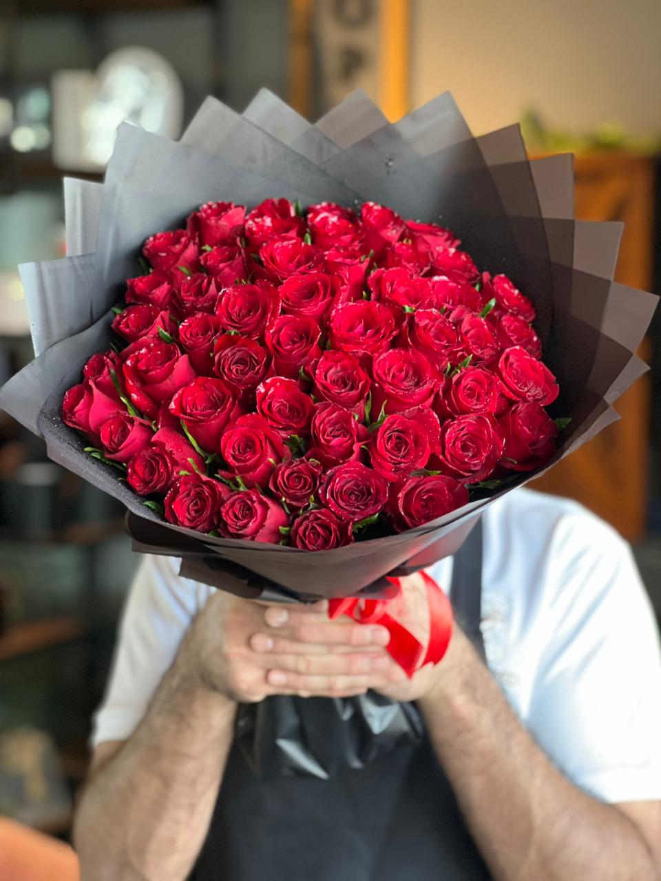 51 Red Roses Black Wrapping