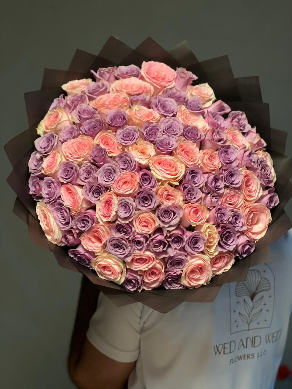 101 Pink & Purple Roses With Black Wrapping