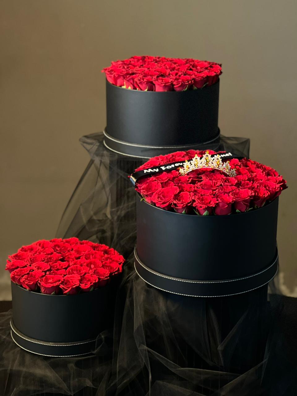 3 Set Red Rose Flower Box (Black)