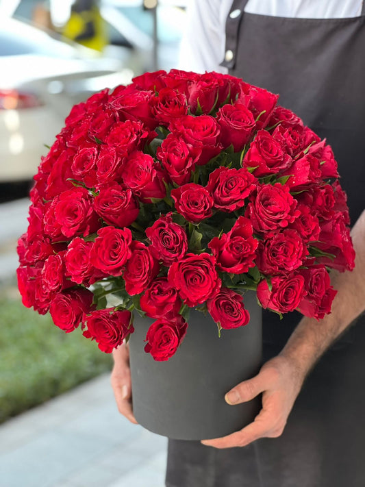 101 Red Rose Black Box Arrangment