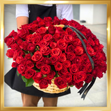 150 Red Roses Wicker Basket