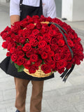 150 Red Roses Wicker Basket