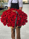 150 Red Roses Wicker Basket