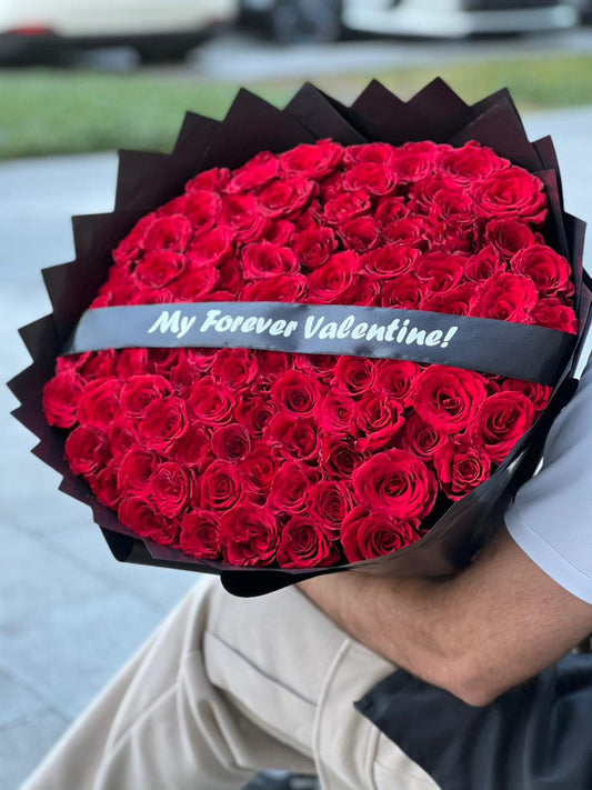 101 Red Roses Normal Black Wrapping With Belt