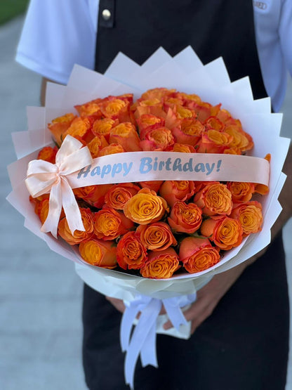 51 Orange Roses white Wrapping With Belt