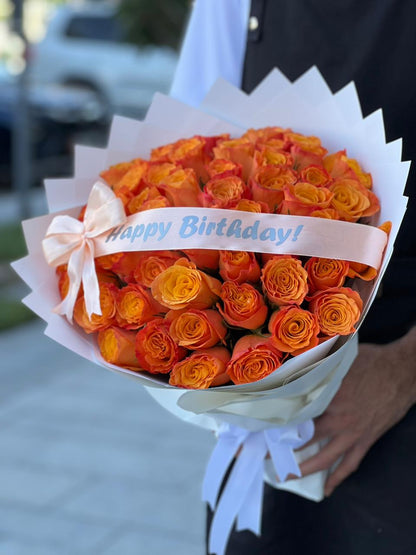 51 Orange Roses white Wrapping With Belt