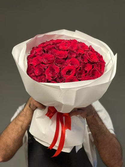 51 Red Roses White Round Wrapping