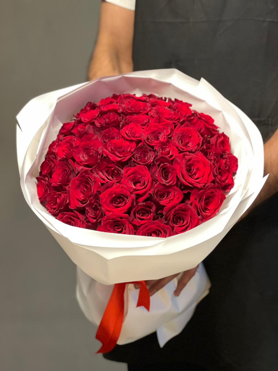 51 Red Roses White Round Wrapping