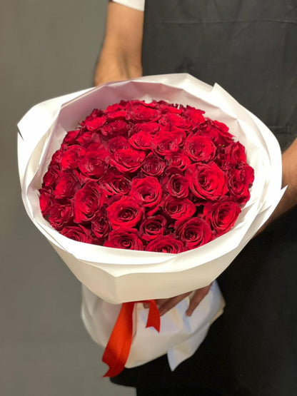 51 Red Roses White Round Wrapping