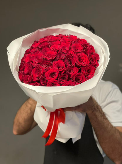 51 Red Roses White Round Wrapping