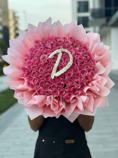 101 Pink Roses Middle Letter With Pink Special Wrapping