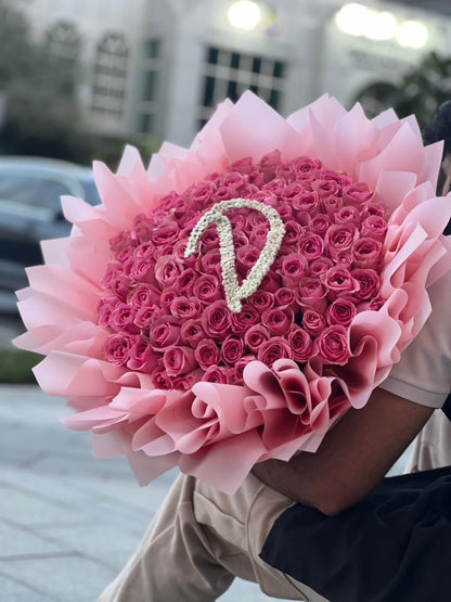 101 Pink Roses Middle Letter With Pink Special Wrapping