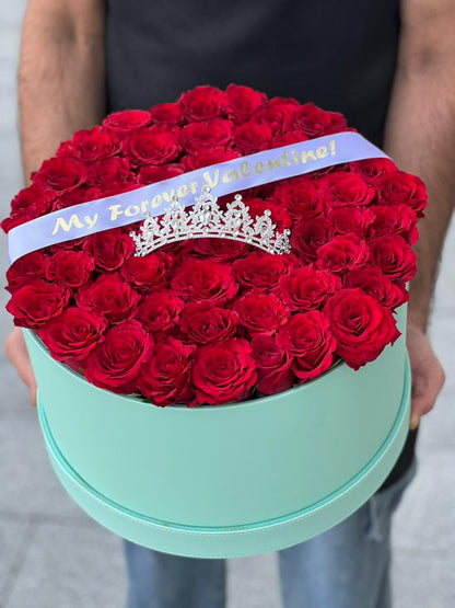 Red Roses & Lite Green Colour Leather Finished Large Siz Box