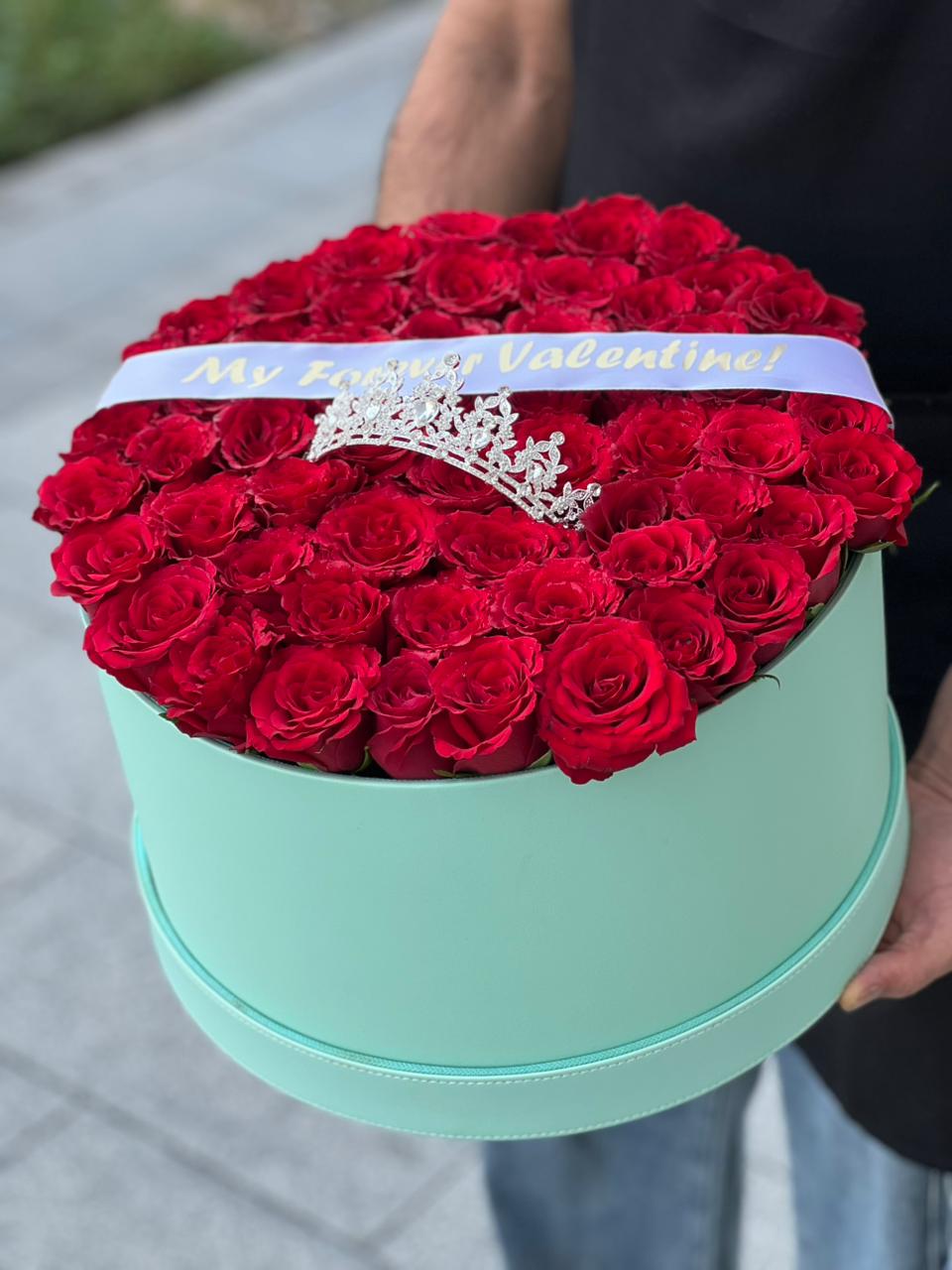 Red Roses & Lite Green Colour Leather Finished Large Siz Box