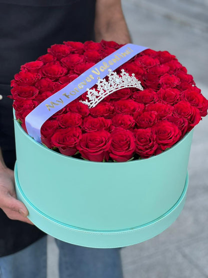 Red Roses & Lite Green Colour Leather Finished Large Siz Box