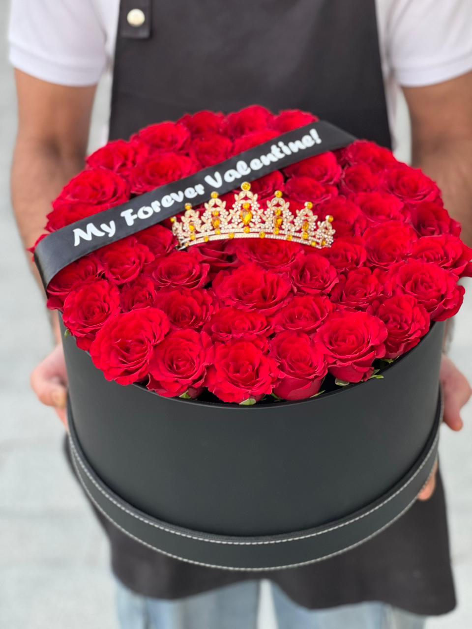 Red Roses & Black Colour Leather Finished Large Siz Box