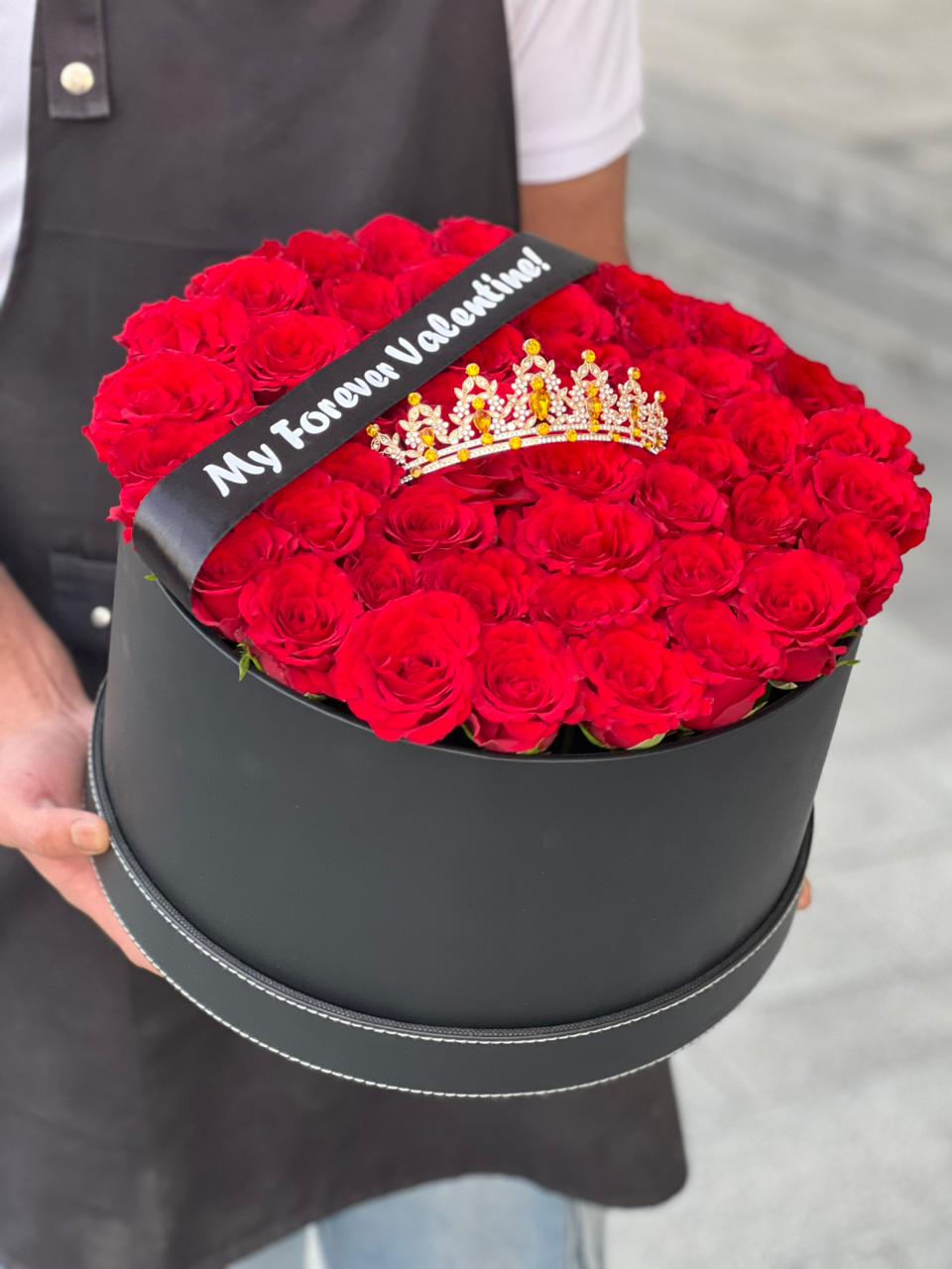 Red Roses & Black Colour Leather Finished Large Siz Box