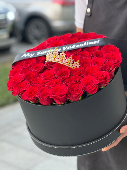 Red Roses & Black Colour Leather Finished Large Siz Box