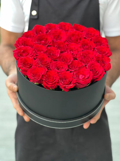 Red Roses & Black Colour Leather Finished Small Siz Box