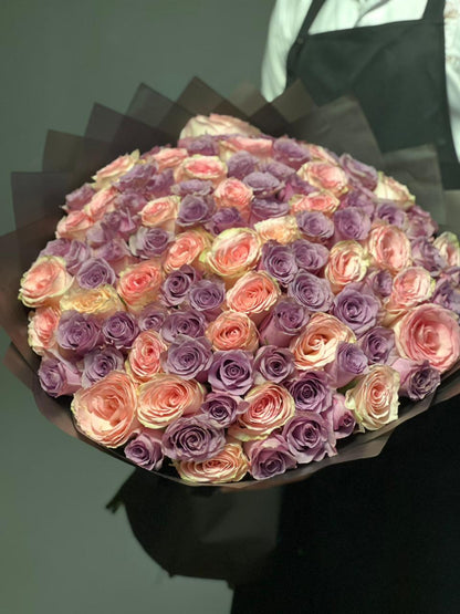 101 Pink & Purple Roses With Black Wrapping