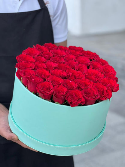 Red Roses & Lite Green Colour Leather Finished Small Siz Box
