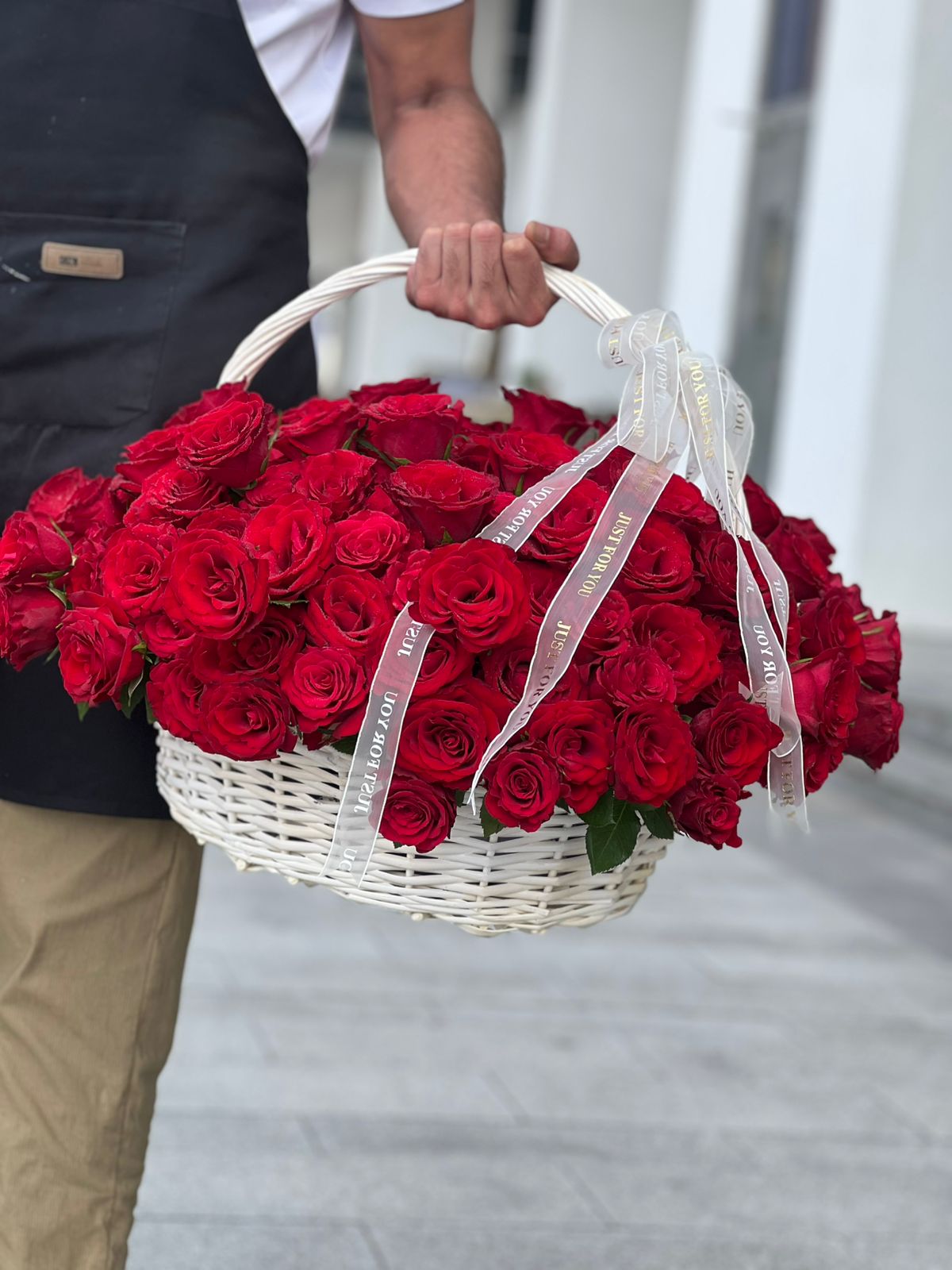 151 Red Roses With Natural Wooden Basket Arrangement
