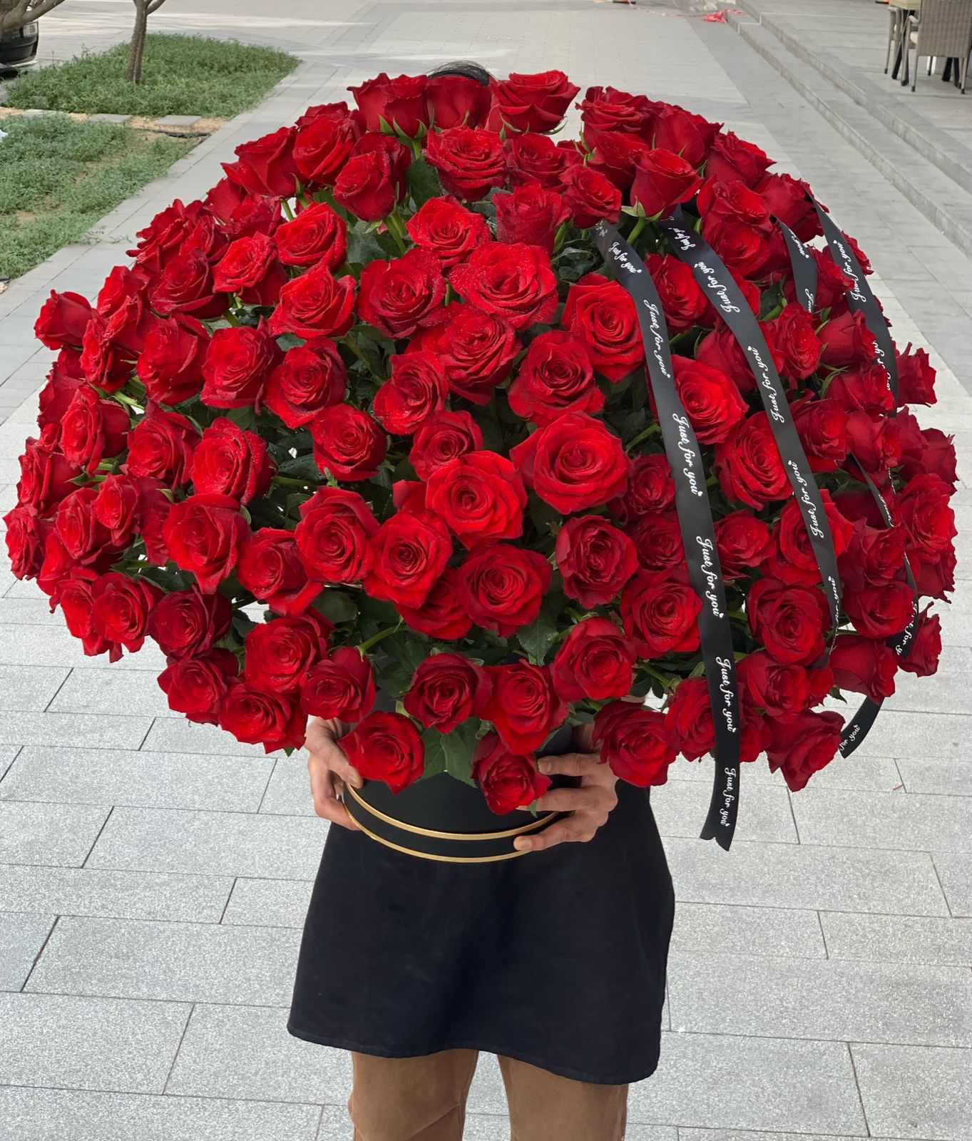 201 Red Roses Black Arrangement