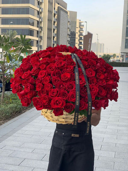 201 Red Roses Natural Wooden Basket Arrangement