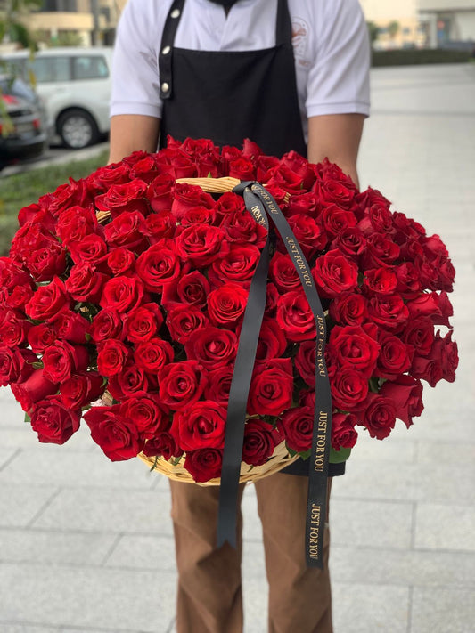 201 Red Roses Natural Wooden Basket Arrangement