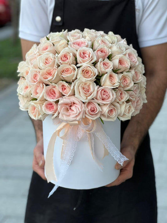 101 Peach Roses With White Box