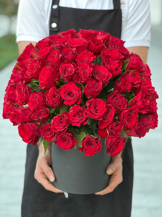 101 Red Rose Black Box Arrangment