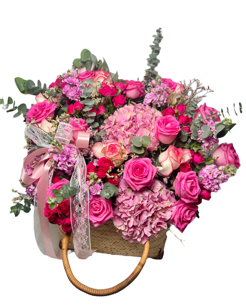 Wonder pink Basket Wed and Wed Flowers LLC