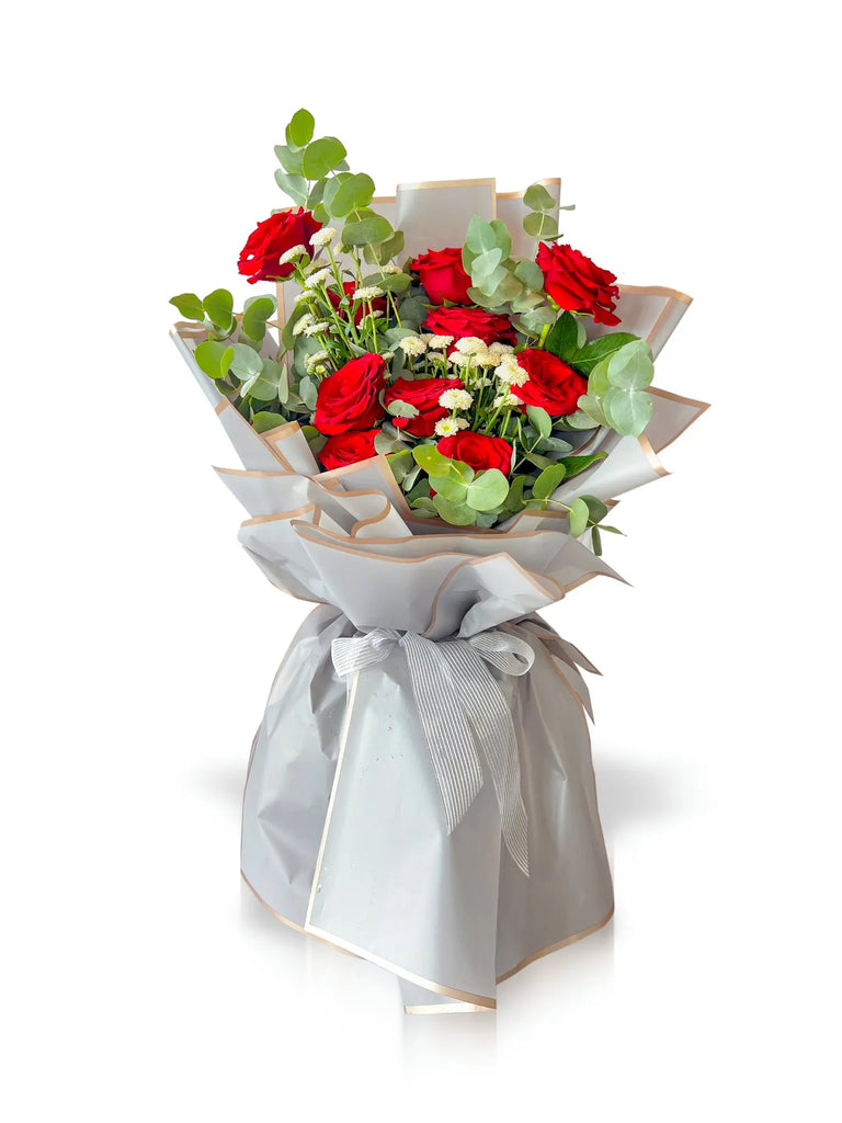 Red Rose Bloom Fresh Flower Bouquet - Wed and Wed Flowers LLC