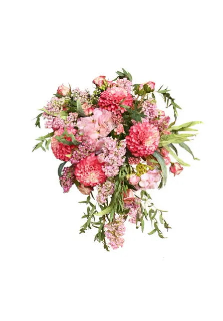 Cascading Salmon Pink Dalia Bridal Bouquet - Wed and Wed Flowers LLC