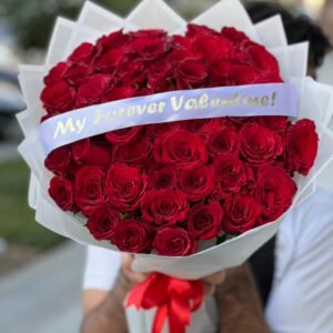 51 Red Roses White Wrapping With Belt