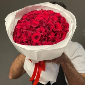 51 Red Roses White Round Wrapping