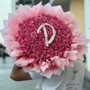 101 Pink Roses Middle Letter With Pink Special Wrapping