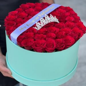 Red Roses & Lite Green Colour Leather Finished Large Siz Box