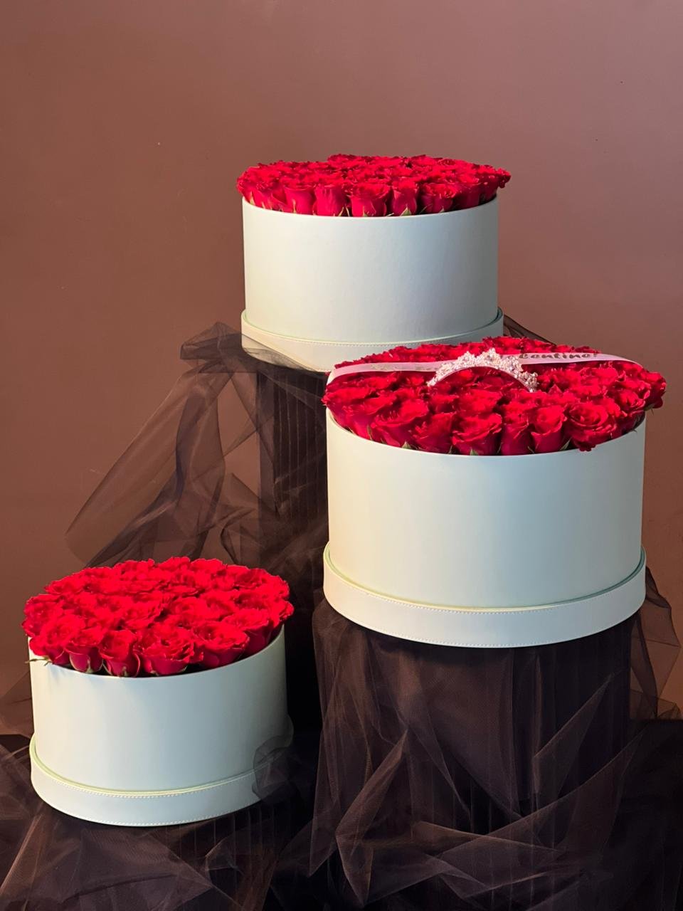 3 Set Red Rose Flower Box (Lite Green)