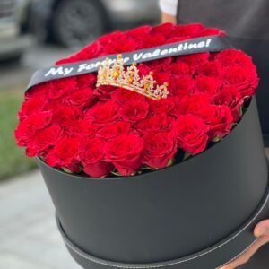 Red Roses & Black Colour Leather Finished Large Siz Box
