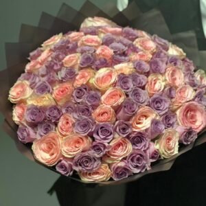 101 Pink & Purple Roses With Black Wrapping