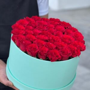 Red Roses & Lite Green Colour Leather Finished Small Siz Box