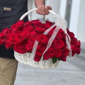 151 Red Roses With Natural Wooden Basket Arrangement