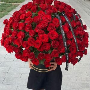 201 Red Roses Black Arrangement