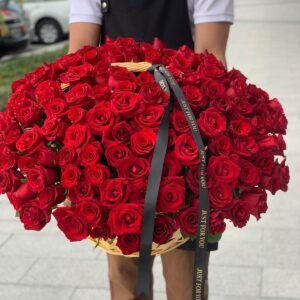 201 Red Roses Natural Wooden Basket Arrangement
