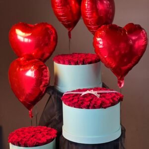 3 Set Red Rose Flower Box (Lite Green) With Ballons