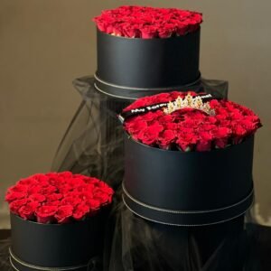 3 Set Red Rose Flower Box (Black)