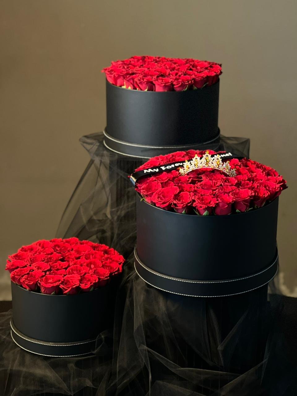 3 Set Red Rose Flower Box (Black)