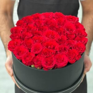 Red Roses & Black Colour Leather Finished Medium Siz Box